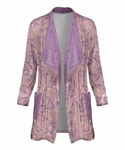 Lily | Taupe & Purple Floral Velvet Shawl-Collar Open Cardigan - Plus