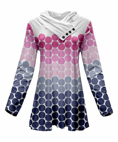 Lily | Pink & Purple Circles Button-Accent Cowl Neck Tunic - Plus 1 Lily | Pink & Purple Circles Button-Accent Cowl Neck Tunic - Plus
