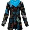 Lily | Black & Blue Butterfly Button-Accent Cowl Neck Tunic - Plus
