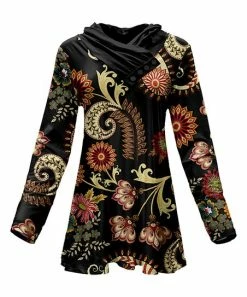 Lily | Cream & Red Floral Button-Accent Cowl Neck Tunic - Plus