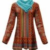 Lily | Rust & Turquoise Geometric Button-Accent Cowl Neck Tunic - Plus
