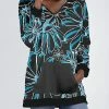Lily | Blue & Black Floral Kangaroo-Pocket Hoodie - Women