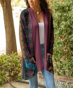 Lily | Mauve Arabesque Pocket Open Cardigan - Plus