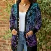 Lily | Aqua & Purple Floral Pocket Snap-Up Cardigan - Plus