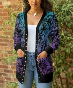 Lily | Aqua & Purple Floral Pocket Snap-Up Cardigan - Plus