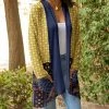 Lily | Yellow & Blue Lattice Pocket Open Cardigan - Women