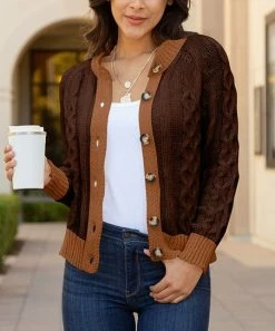 Lily | Light Brown Cable-Knit Button-Up Cardigan - Women