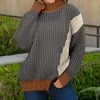 Lily | Dark Gray Color Block Cable-Knit Mock Neck Sweater - Women & Plus