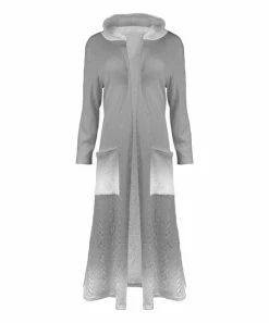 Lily | Gray & White Ombré Cable-Knit Pocket Hooded Duster - Women