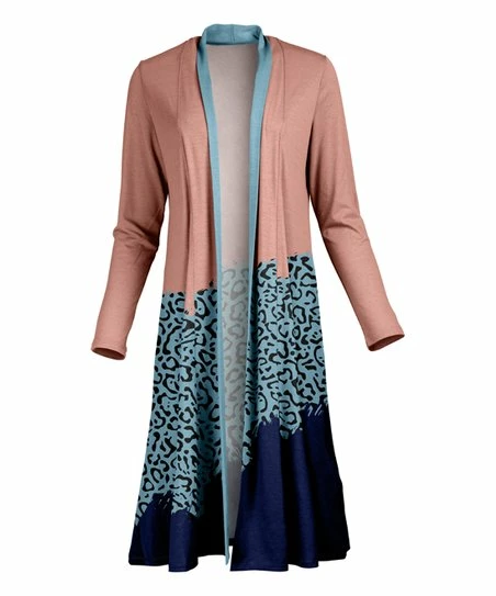 Lily | Blue & Coral Jaguar Color Block Duster - Women 1 Lily | Blue & Coral Jaguar Color Block Duster - Women