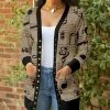Lily | Brown & Black Music Note Pocket Snap-Up Cardigan - Women & Plus