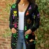Lily | Black Multicolor Paw Print Pocket Snap-Up Cardigan - Women & Plus