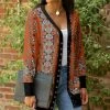 Lily | Rust & Turquoise Geometric Snap-Up Cardigan - Plus