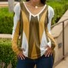 Lily | Tan & White Abstract Long-Sleeve V-Neck Tunic - Plus