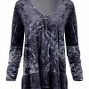 Lily | Navy & Mint Peacock Feather Velvet V-Neck Tunic - Plus