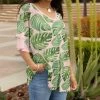 Lily | Coral & Green Leaf Layered-Sleeve Tunic - Plus