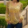 Lily | Gold & Taupe Zebra Stripe V-Neck Tunic - Plus