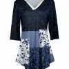 Lily | Navy & White Floral Patchwork Drape Curved-Hem Tunic - Plus