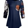 Lily | Navy & Rust Floral Pocket Raglan Tunic - Plus