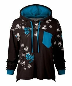 Lily | Black & Blue Floral Pocket Hi-Low Hoodie - Women