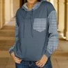 Lily | Slate Blue & White Plaid Chest Pocket Hoodie - Plus