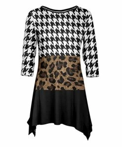 Lily | Black & Brown Houndstooth Leopard Sidetail Tunic - Women