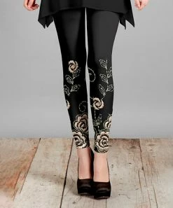 Lily | Black & Beige Floral Leggings - Women