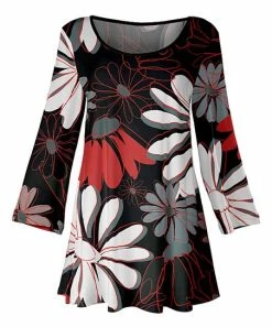 Lily | Black & Red Floral Scoop Neck Tunic - Women
