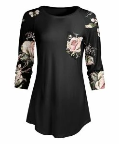Lily | Black & Pink Floral Pocket Raglan Tunic - Plus