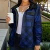 Lily | Black & Navy Plaid Pocket Plush-Lined Shacket - Women
