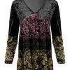 Lily | Black & Beige Floral Velvet V-Neck Tunic - Plus