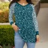 Lily | Navy & Gray Leaves Long-Sleeve V-Neck Tunic - Plus