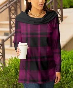 Lily | Purple & Black Buffalo Check Cowl Neck Tunic - Plus