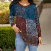 Lily | Blue & Red Floral Patchwork V-Neck Raglan Tunic - Women
