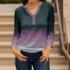 Lily | Green & Lavender Ombré Button-Front Notch Neck Tunic - Women