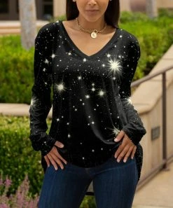 Lily | Black & Cream Galaxy V-Neck Tunic - Women