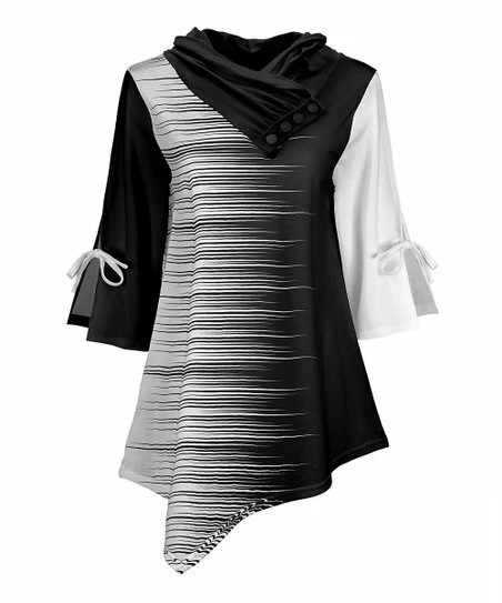 Lily | Black & White Ombré Color Block Cowl-Neck Tunic - Women 1 Lily | Black & White Ombré Color Block Cowl-Neck Tunic - Women