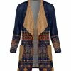Lily | Navy & Orange Geometric Lapel Pocket Velvet Open Cardigan - Women