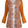 Lily | Orange & White Paisley Velvet Scoop Neck Tunic - Women