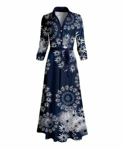 Lily | Navy & White Abstract Floral Button-Front Tie-Waist Maxi Dress - Women