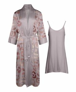 Lily | Rose & Taupe Nightgown & Robe Set - Women
