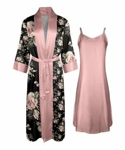 Lily | Pink & Black Floral Nightgown & Robe Set - Women & Plus