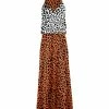 Lily | Orange & Black Leopard Color Block Sleeveless Maxi Dress - Plus