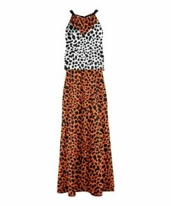 Lily | Orange & Black Leopard Color Block Sleeveless Maxi Dress - Plus