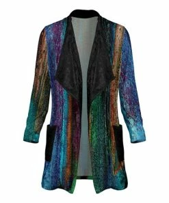 Lily | Blue & Green Abstract Pocket Velvet Cardigan - Women