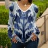 Lily | Blue & White Abstract V-Neck Drop-Shoulder Tunic - Plus