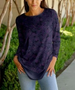 Lily | Purple & Navy Floral Long-Sleeve Tunic - Women & Plus