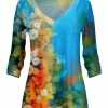 Lily | Aqua & Orange Floral V-Neck Tunic - Plus