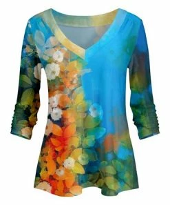 Lily | Aqua & Orange Floral V-Neck Tunic - Plus