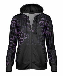Lily | Black & Purple Faded Leopard Sportswear Zip-Up Hoodie - Women